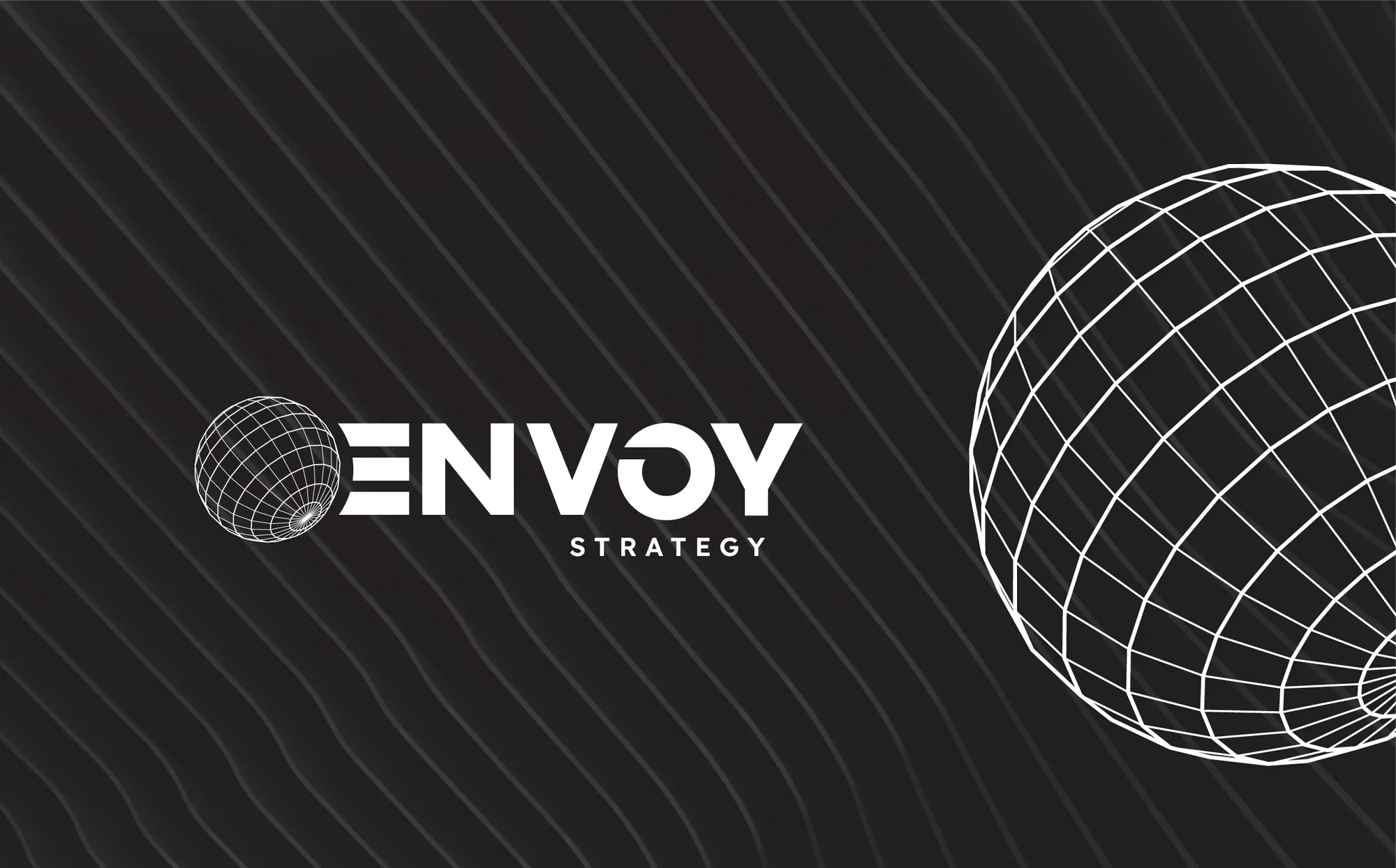 A Revision 03 logo option on a dark textured board: a wireframe globe beside ENVOY in capitals, with a large globe on the right.